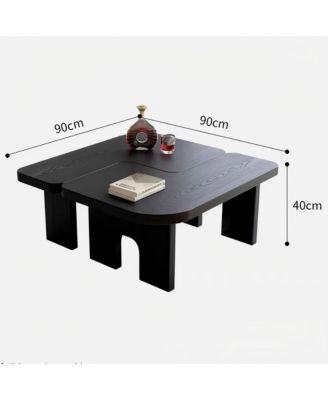 Modern Black Wooden Nesting Coffee Table Set, 70.86" Extendable Splicing Center Table for Living Room