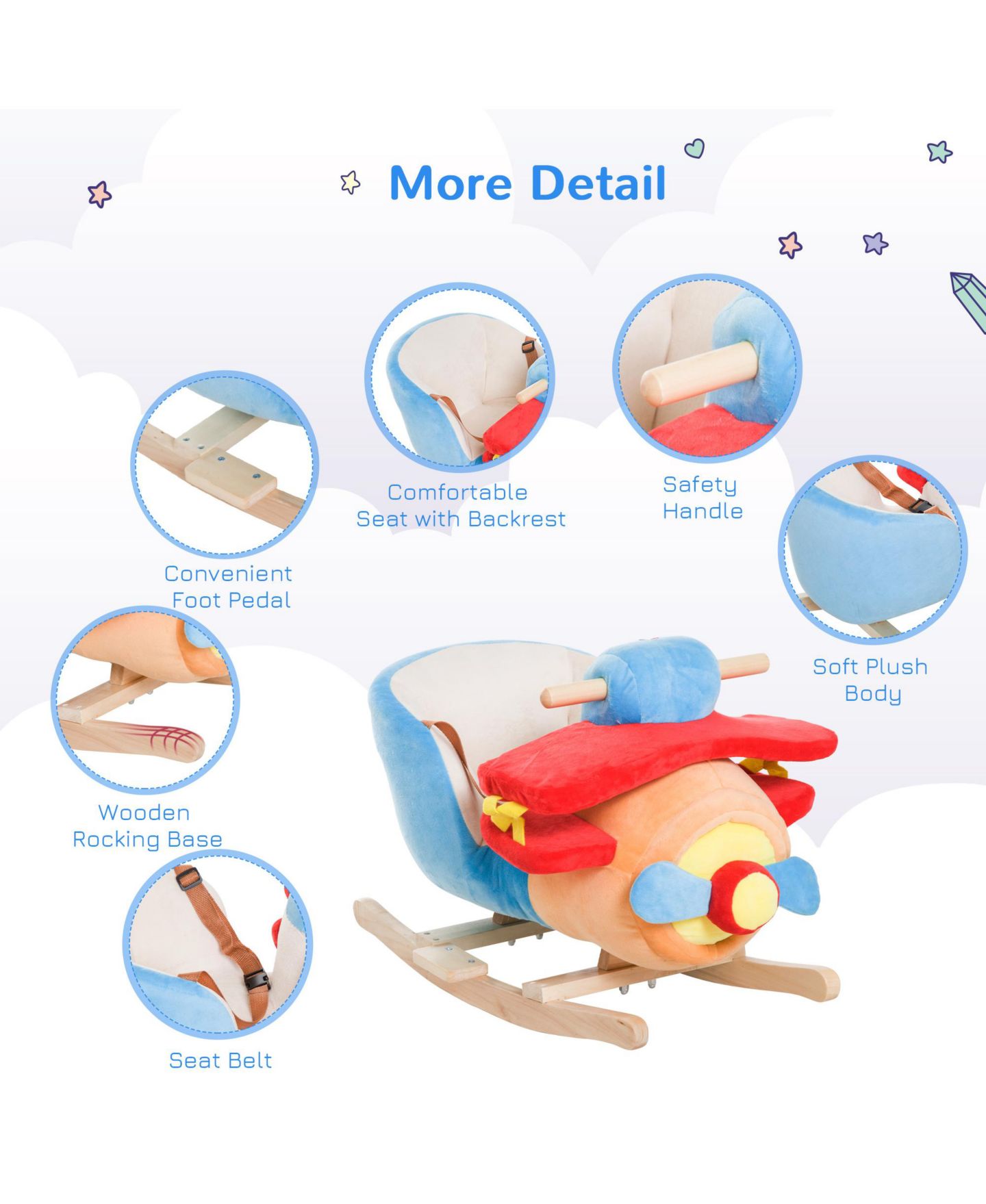 Детская мягкая игрушка Qaba Baby Plush Rocking Horse with Realistic Sound, Ages 18 Months+ — фото 7