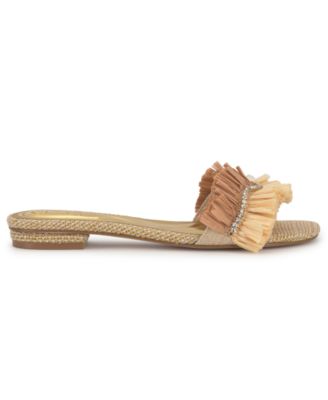 Women's Danive Raffia Fringe Flat Slide Sandals