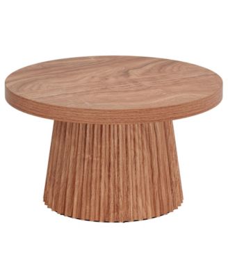 31.5" Round Coffee Table, Farmhouse Center Table with Fluted Base, Walnut