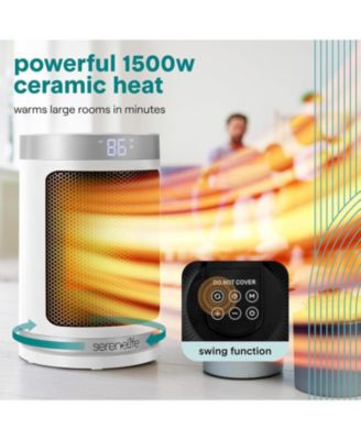 Portable Space Heater, 1500W PTC Ceramic Heater with Thermostat, Remote, 12-Hour Timer, 3 Modes, Oscillation, White