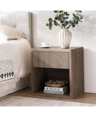 MDF Mid Century Nightstand with Drawer, Fluted Bed Side Table End Table for Bedroom Living Room Sofa Couch