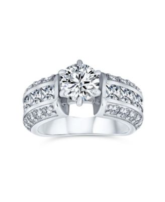 Art Deco Style 2CT CZ Solitaire Promise Wide 3 Row Pave Band Sterling Silver