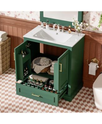 Freestanding 30 in. Bathroom Vanity with Sink, MDF and Solid Wood Frame, 1 Divider Drawer and 2 Soft-close Doors (Double Shelf on Door)