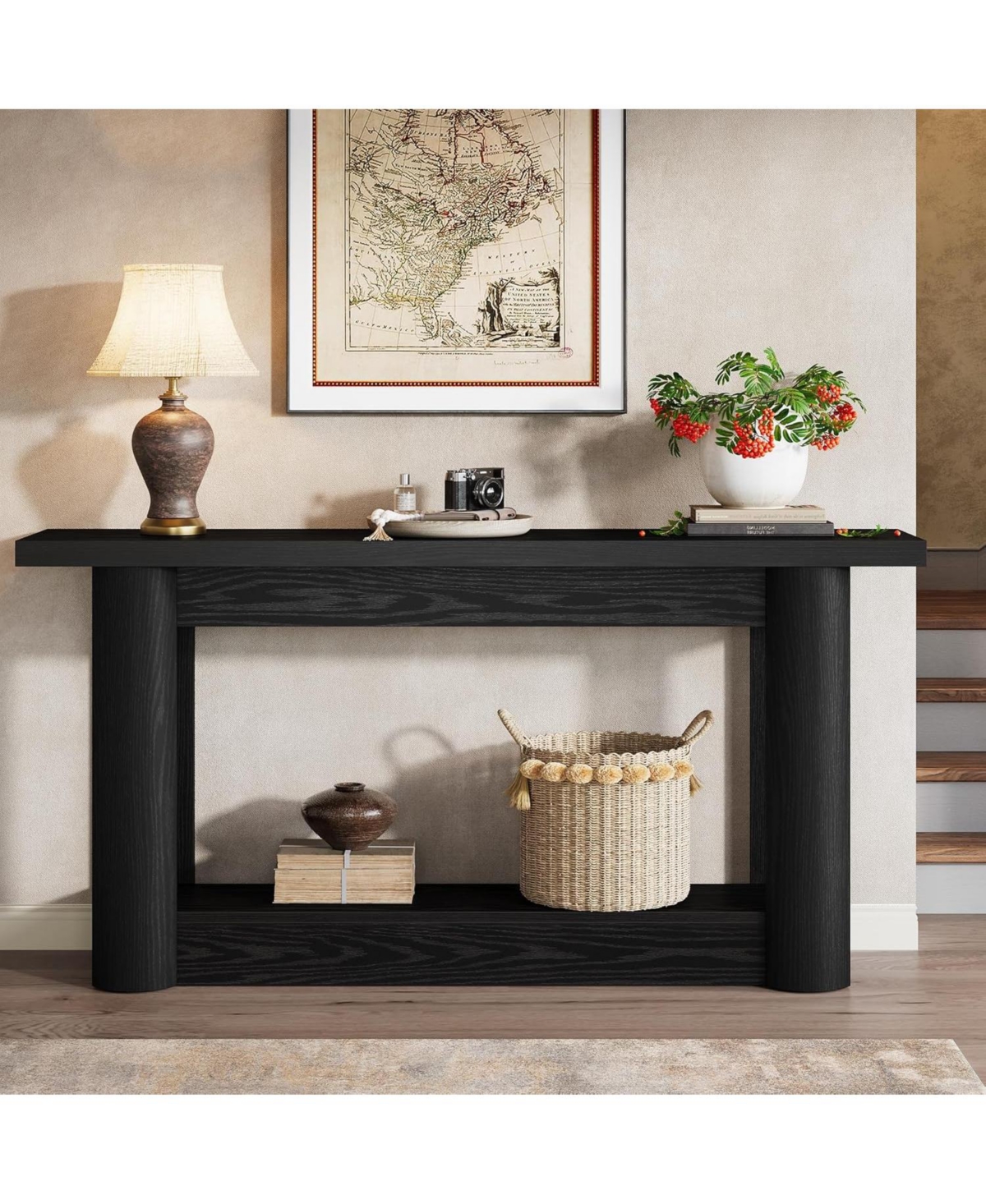 Tribesigns 63-Inch Farmhouse Console Table, Narrow Long Sofa Table Behind Couch, 2-Tier Storage Entryway Furniture