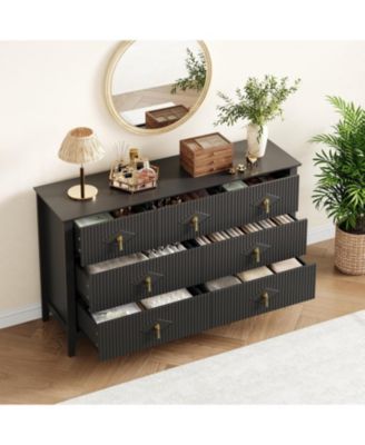 Fluted Dresser 54 Inch Wide, 7-Drawer Wood Dresser for Bedroom, Modern Chest of Drawers, Storage Organizer Cabinet
