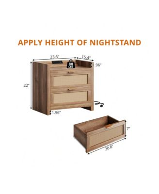 Nightstands Set Of 2 With Rattan Drawer Modern Night Stand For Bedrooms Wooden 2 Drawer Bedside Table Side Table