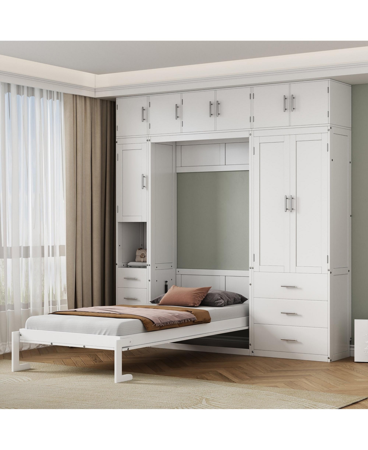 Boyel Living Twin Size Murphy Bed with Lockers and Wardrobes, With installation video