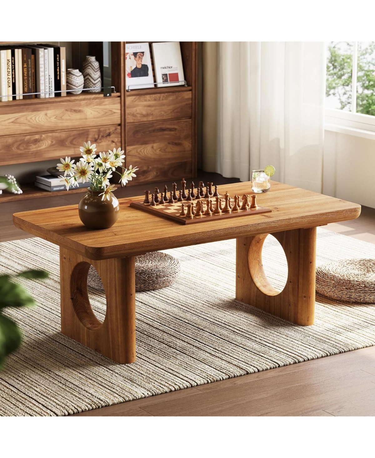 Tribesigns Solid Wood Coffee Table, Modern Farmhouse Coffee Table with Thick Tabletop, Rectangle Center Table