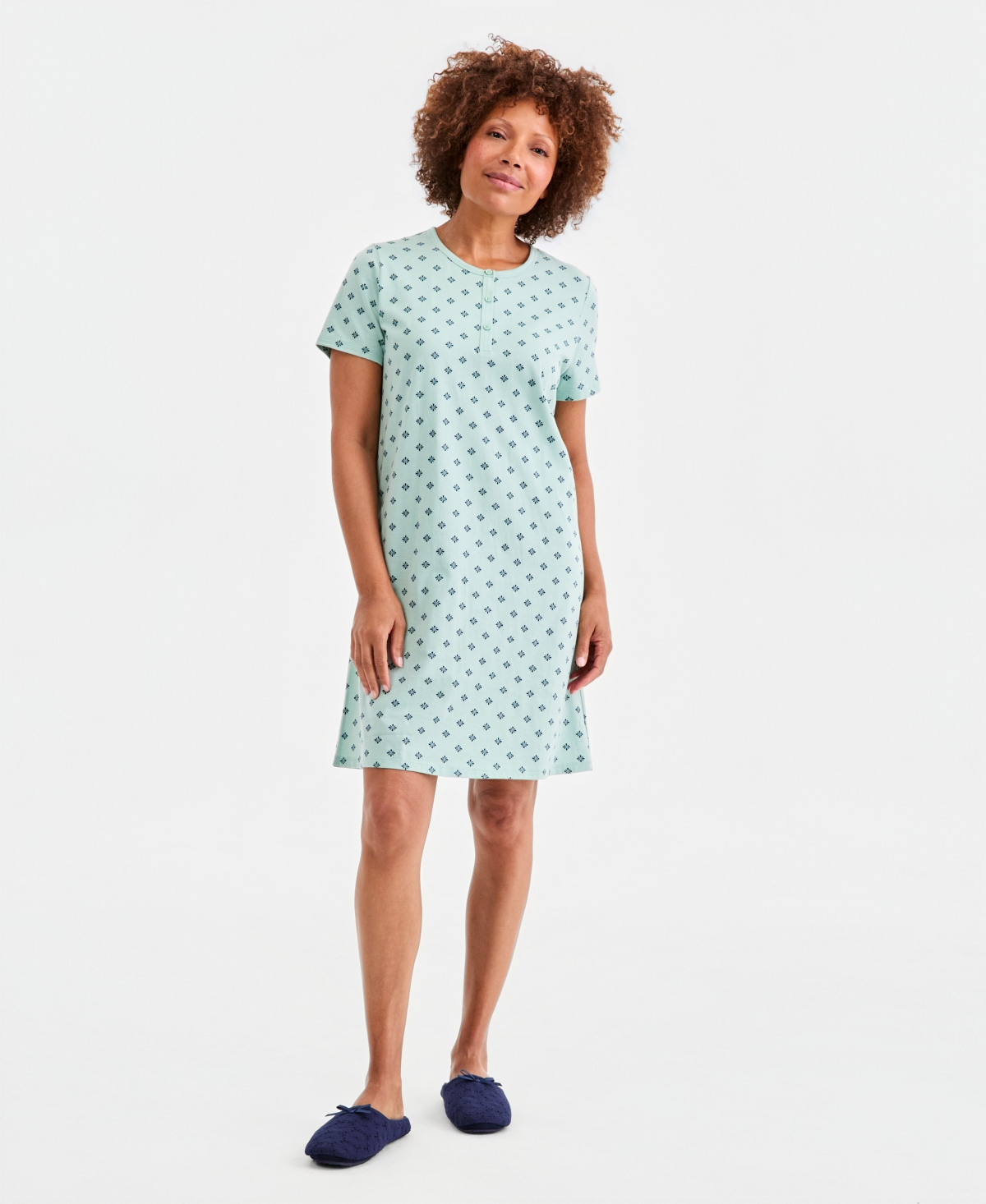 Charter Club Women's Cotton Essential Short-Sleeve Henley Sleepshirt, Macy's Exclusive