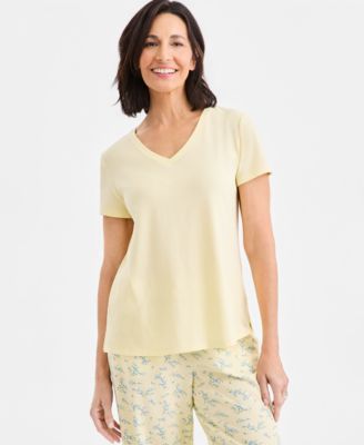 Women's Solid V-Neck Short-Sleeve Sleepwear Top