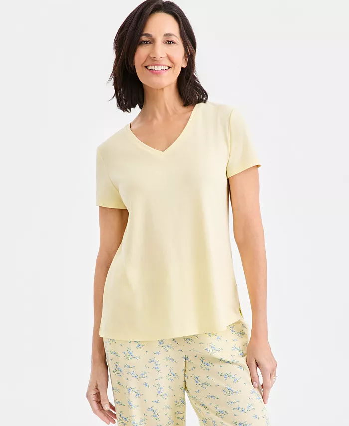 Women's Solid V-Neck Short-Sleeve Sleepwear Top - thumbnail 3