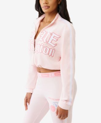 Women's Cropped Velour Track Zip Up Top