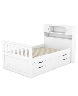 Twin Size Captain Platform Bed Frame with Storage Bookcases and Shelves,Four Drawers
