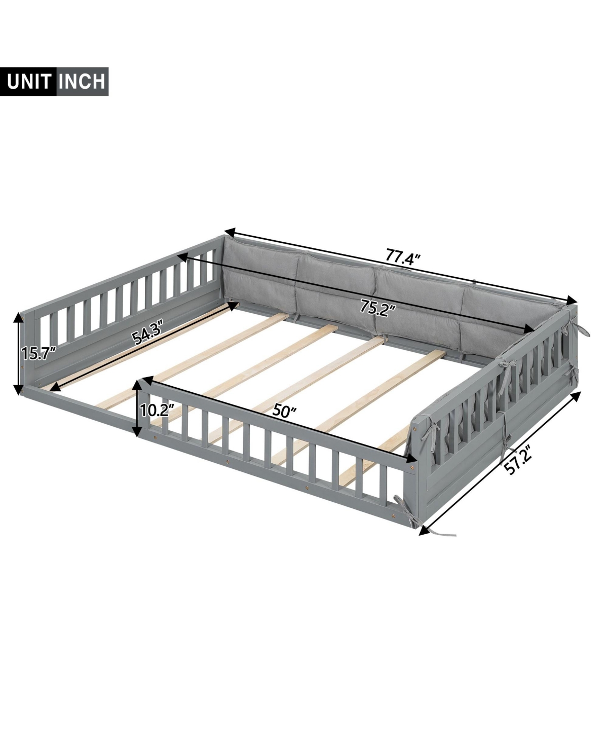Boyel Living Wood Full Upholstered Platform Bed with Guardrail and Pillow