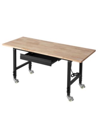 Adjustable Workbench, 60"x24" Oak Top, 2000 lb Capacity, Drawer & Power Outlets.