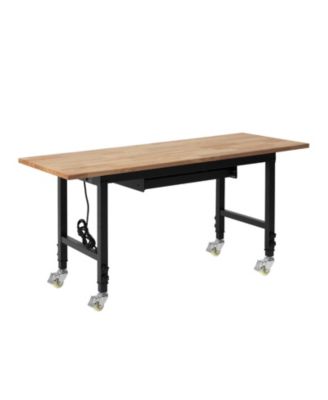 Adjustable Workbench, 60"x24" Oak Top, 2000 lb Capacity, Drawer & Power Outlets.