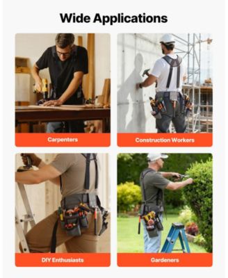 Tool Belt with Suspenders, 22 Pockets Heavy-Duty Tool Pouch, Adjustable Waist 32–68 in, Work Apron Organizer