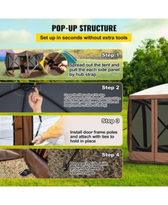 12 x 12 ft 6-Sided Pop-Up Gazebo Screen Tent, Mesh Windows, Carry Bag, Ground Stakes, Large Shade Canopy for Outdoor Use