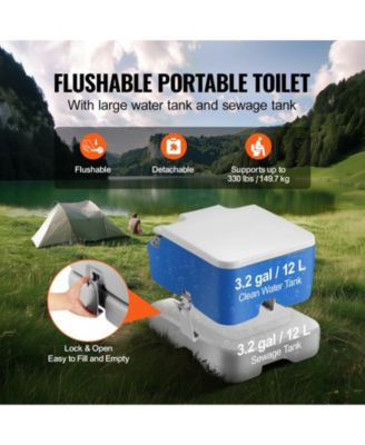 Portable Camping Toilet with Carry Bag, RV Toilet with 3.2 Gal Waste Tank, Push-Button Pressurized Flush Commode