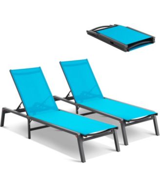 2-Piece Outdoor Patio Chaise Lounge Chair Set with Adjustable 5-Position Backrest