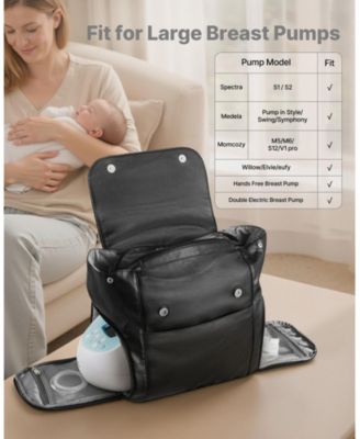 Breast Pump Backpack with Ice Pack, Fits S1/S2, Storage for Pump Accessories & Breastmilk, Portable Carrying Bag, Black
