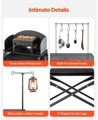 Camping Kitchen Table, Aluminum Portable Cook Station with 3 Storage Cupboards, Detachable Windscreen, Carrying Bag, Black