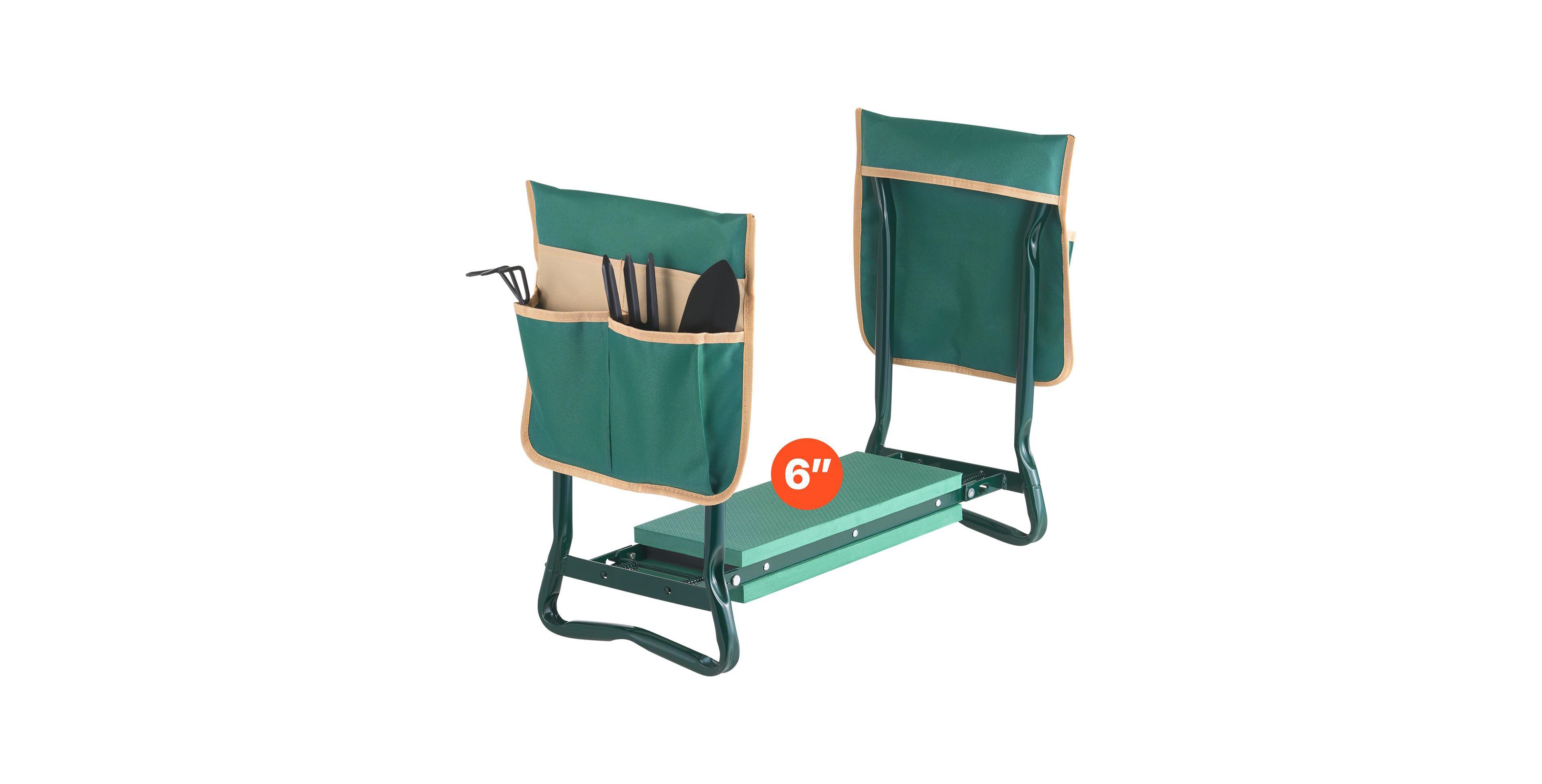 Mecale Garden Kneeler & Seat, 6" Wide Kneeling Pad, Heavy-Duty Folding Garden Stool with 2 Tool Bags, Portable Garden Bench