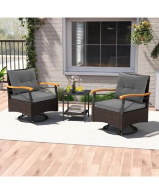 3-Piece Outdoor Swivel Chair Set with Glass Side Table