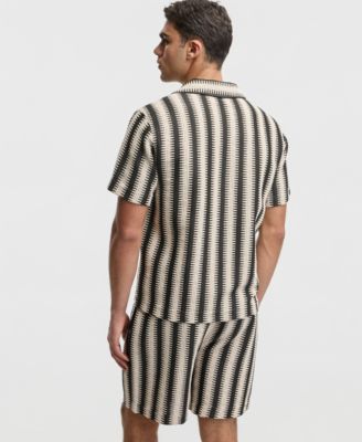 Men's Relaxed-Fit Crochet Knit Short-Sleeve Camp Shirt