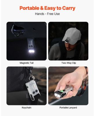 Rechargeable Mini Keychain LED Flashlight, 13 Lighting Modes, Clip, Magnetic Tail, 180° Rotating Head
