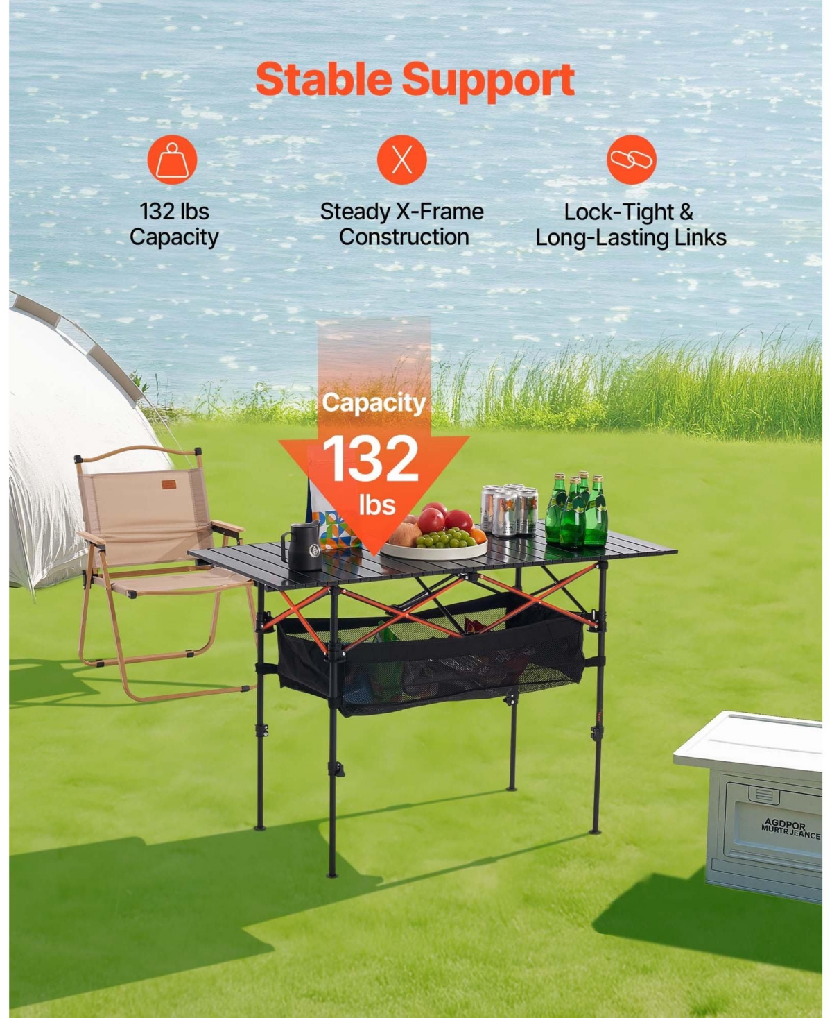 Mecale Roll-Up Folding Camping Table, Adjustable Height Aluminum, Storage Bag & Carry Bag, Black
