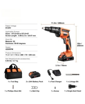 20V Max Brushless Drywall Screw Gun, 4200RPM Cordless Drywall Screwgun Kit with 2 Batteries, Charger, Belt Clip & Tool Bag