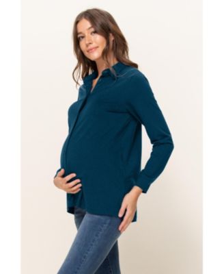 Maternity Button Up Collared Long Sleeve Top
