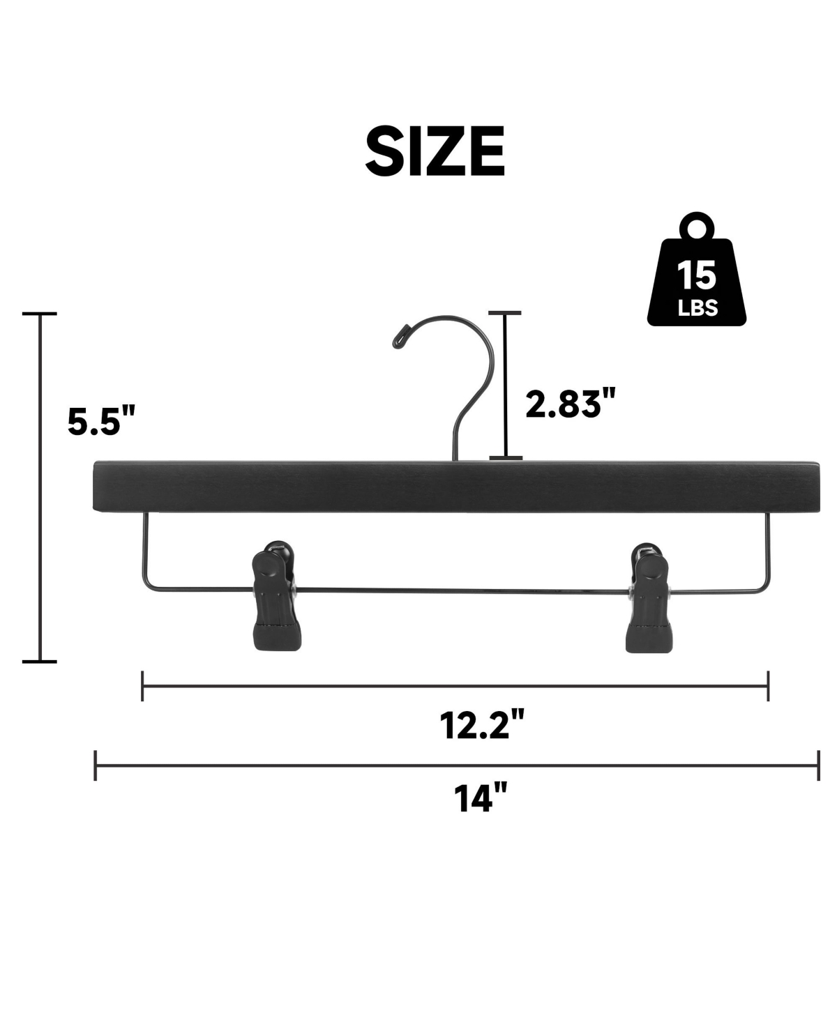 BP4U 24-Pack Premium Wooden Pants/Skirts Hangers with Adjustable Clip, Heavy Duty Solid Wood Bottom for Trousers, Dress Slacks