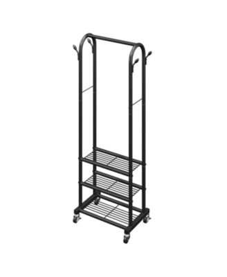 Rolling Clothes Rack with Hanging Rod, Side Hooks & 3 Shelves, 99 lb Capacity, Heavy-Duty Carbon Steel Garment Rack