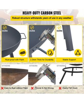 34-Inch Round Carbon Steel Fire Pit Bowl, Wood Burning Fire Bowl with Drain Hole, Portable Handles and Firewood Stick, Black