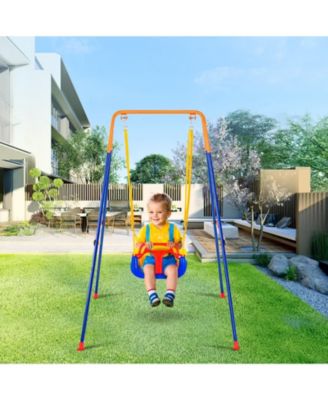 3-in-1 Toddler Swing Set with 4 Sandbags, Foldable Metal Stand, Easy to Assemble, Indoor and Outdoor Swing Set for Kids