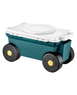 2-in-1 Garden Scooter with Seat, Rolling Cart with Storage Bin, 227 lb Capacity, Lightweight Gardening Stool with Handle