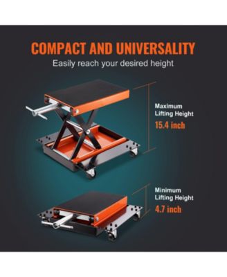 Motorcycle Lift, 1100 lb Scissor Lift Jack with Dolly & Hand Crank, Wide Deck, Tool Tray, Center Hoist Stand