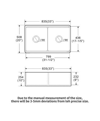 huluwat 33x20x10inch White Farmhouse Sink Ceramic Porcelain Double Bowl Workstation Kitchen