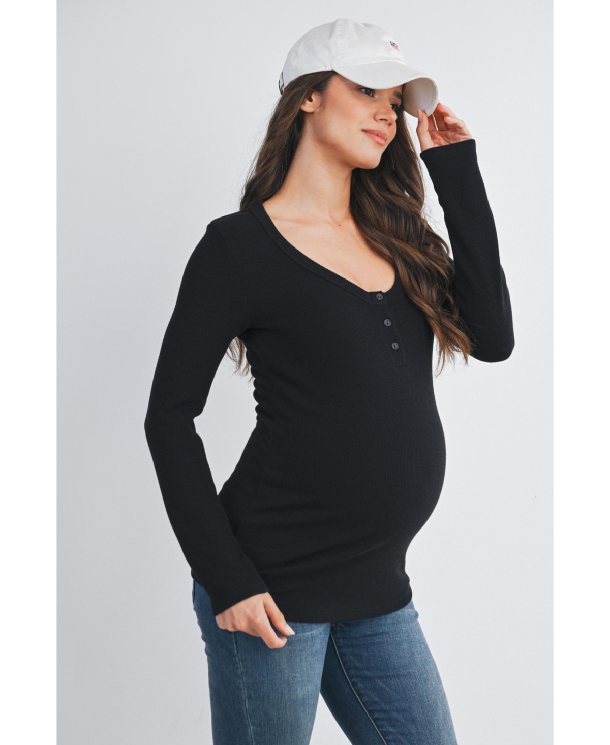 Hello Miz Womens Henley Long Sleeve Maternity Nursing Top