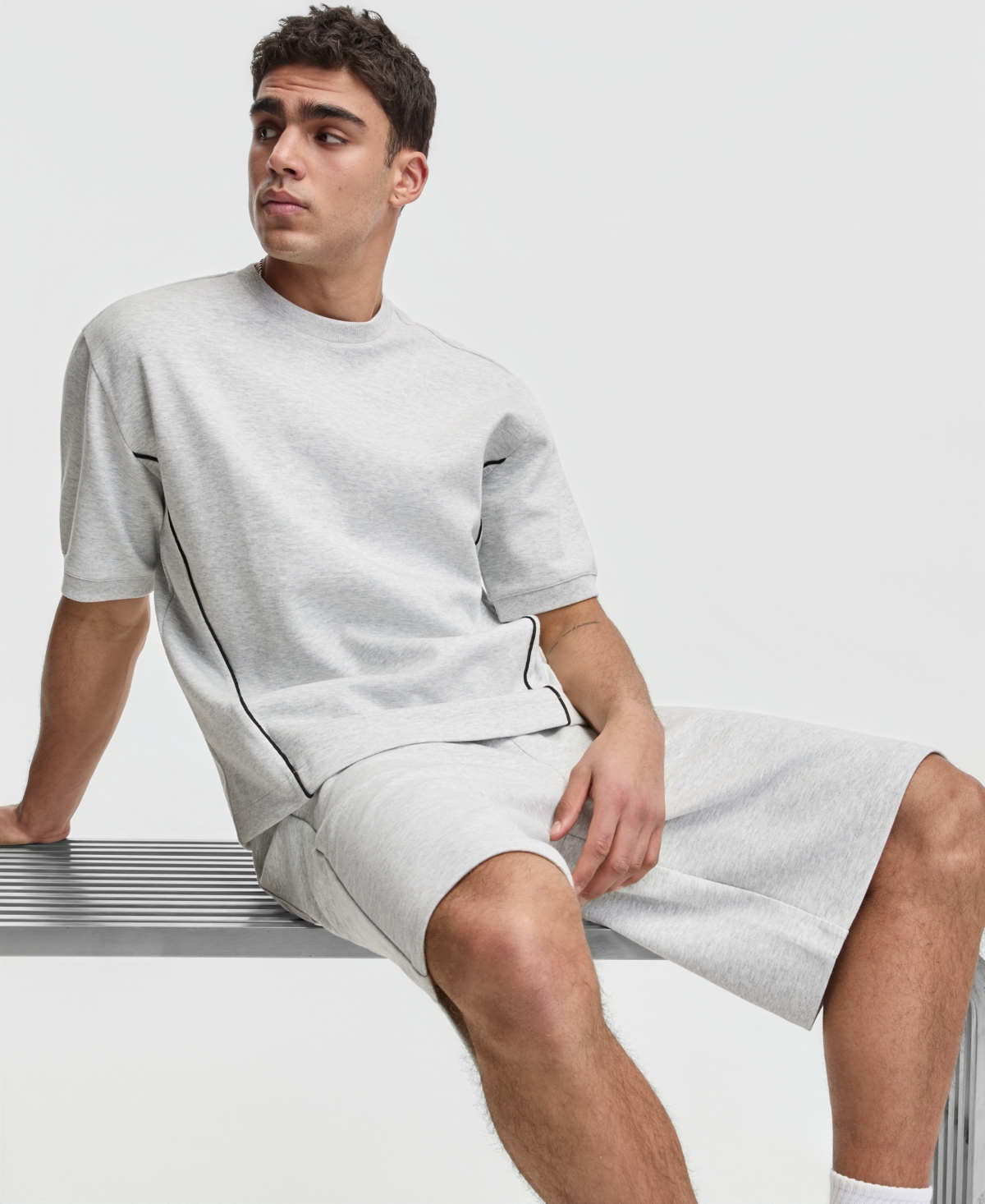 Mode of One Men's Relaxed-Fit Piped Interlock T-Shirt, Macy's Exclusive