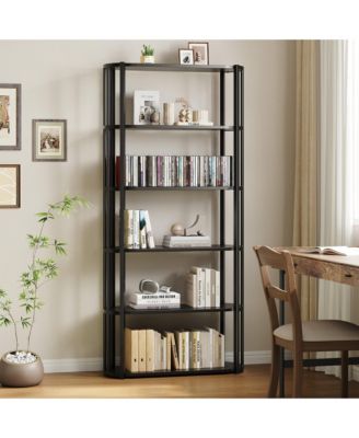 71 Inch Tall Bookshelf, 6 Tier Industrial Bookcase with Heavy Duty Metal Frame, Slim Farmhouse Storage Shelves