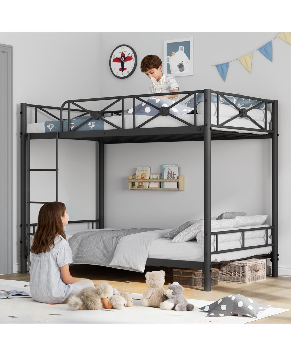 gaomon Twin Over Metal Bunk Bed, Modern Heavy Duty Steel Frame with Safety Guard Rails, Space-Saving Design for Kids Bedroom/School