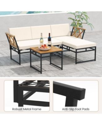 L-Shaped 3-Piece Outdoor Furniture Set for Poolside and Porch