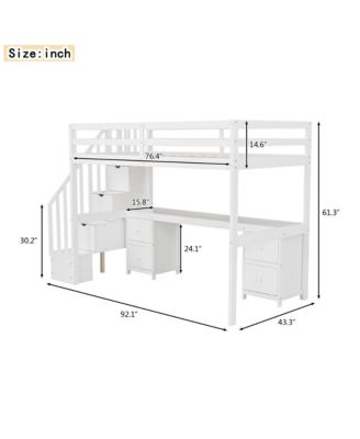Twin Size Loft Bed Frame with Built-in Desk and Double Storage Drawers