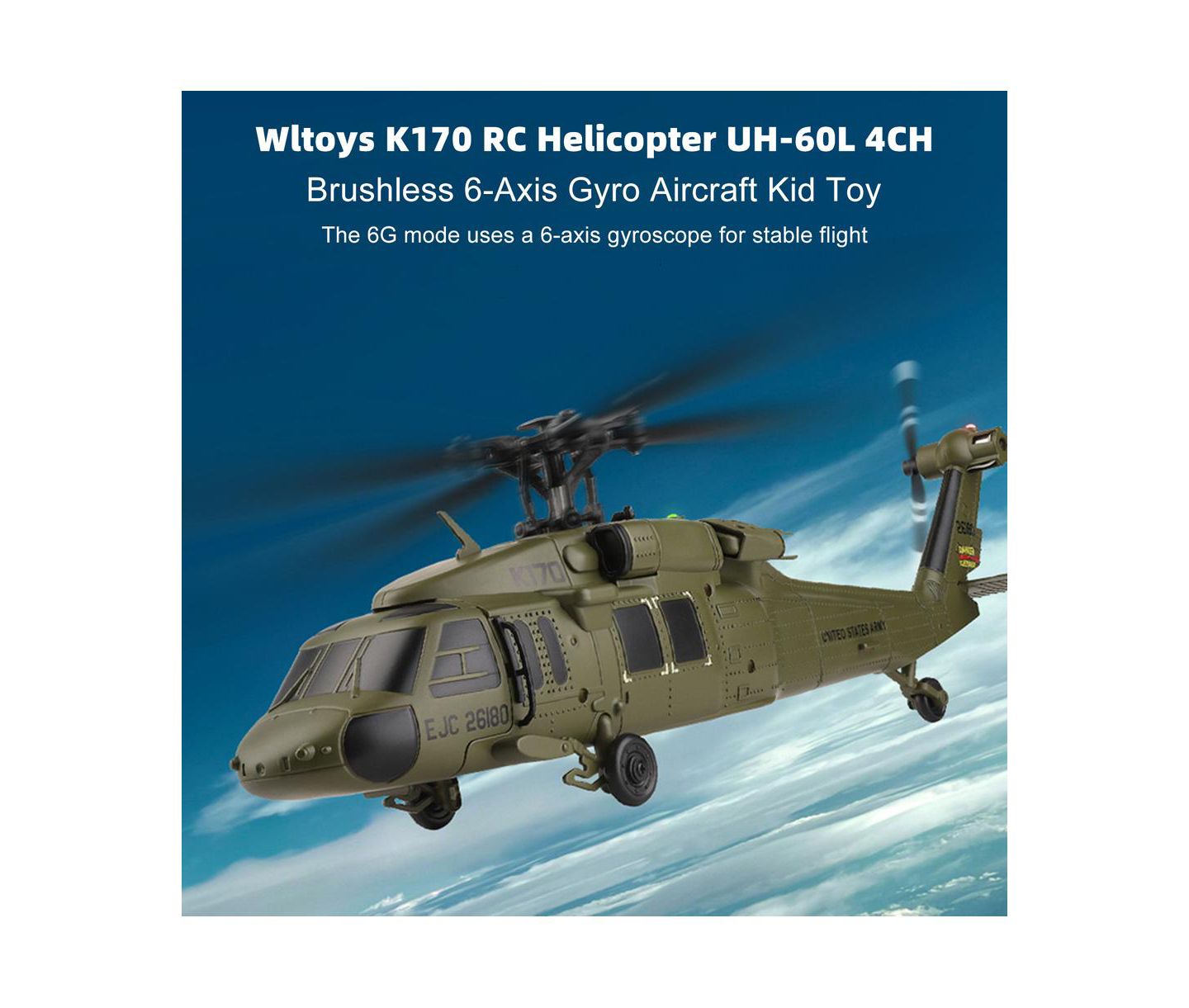 Детская игрушка Bruce & Shark UH-60L Black Hawk 4-Channel Brushless Motor 6-Axis Auto Hover RC Helicopter, цвет: Зелёный — фото 3