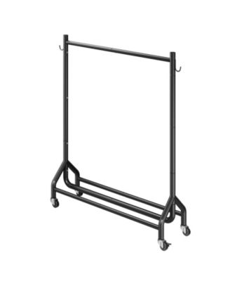 Rolling Clothes Rack with Hanging Rod & Side Hooks, 198 lb Capacity, Heavy-Duty Carbon Steel Garment Rack with Wheels