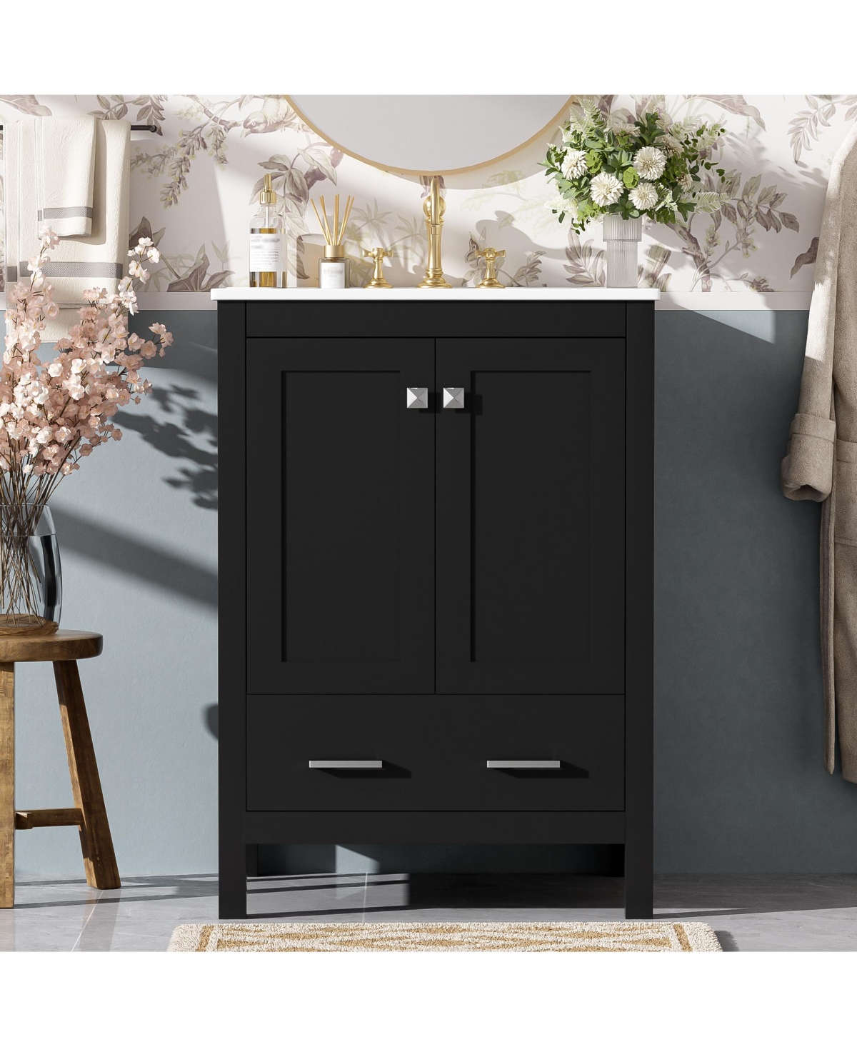 Cesicia 24 in. Bathroom Vanity with Integrated Undermount Basin and Soft-close 2 Doors, 1 Drawer Versatile Storage Solutions